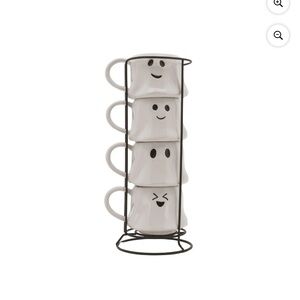 New in Box Set of 4 Ghost Face Mugs with Stand